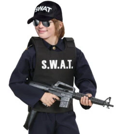 Kids SWAT Costume Police Outfit Bulletproof Vest Glasses Interphone And Hat 4pcs Suit For Cop Cosplay
