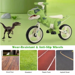 10 Inch Toddler Dinosaur Balance Bike With Adjustable Handlebars & Foot Rest | Toddler Bike | Extra Wide Wheels -Children Toys Sale Kids Tricycle 3 Wheel Ride OnCar 7