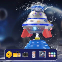 Kids UFO Rocket Sprinkler 360° Rotating Summer Water Pressure Lift Sprinkler Outdoor Water Toy