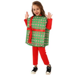 Kids Christmas Present Costume Boys Girls Gift Box Tops And Jumpsuit 2pcs Suit For Xmas Party -Children Toys Sale Kids present costume 5
