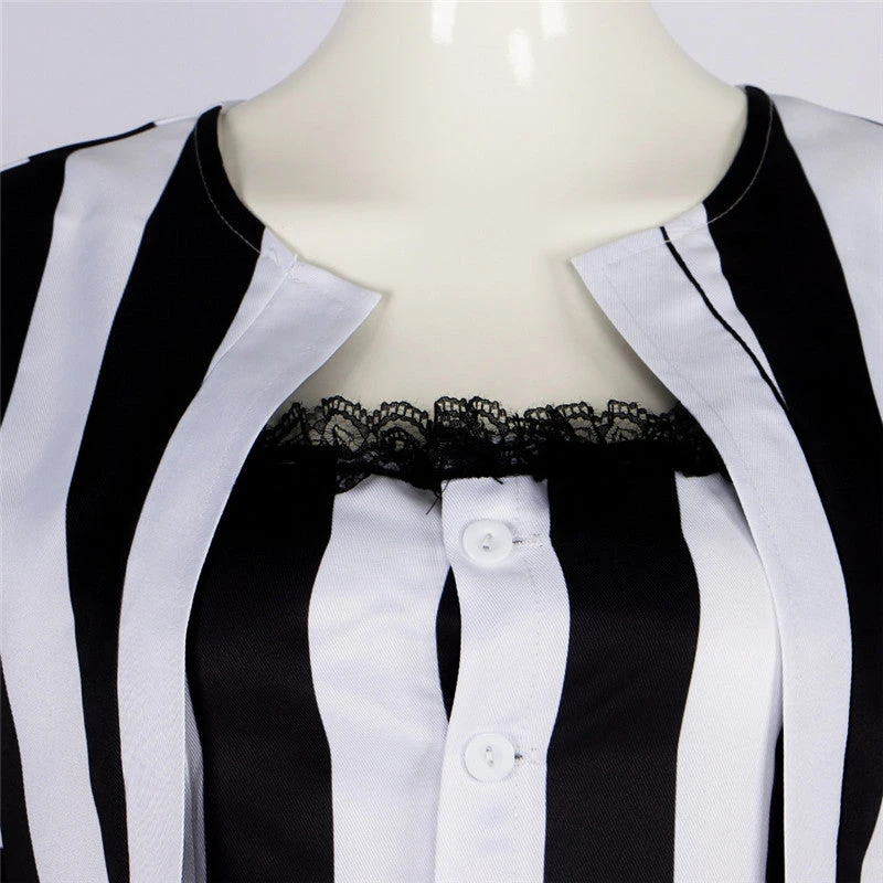 Women‘s Betelgeuse Costume Lydia Deetz Black And White Striped Suit For Halloween Carnival 5 Women‘s Betelgeuse Costume Lydia Deetz Black And White Striped Suit For Halloween Carnival - Image 5