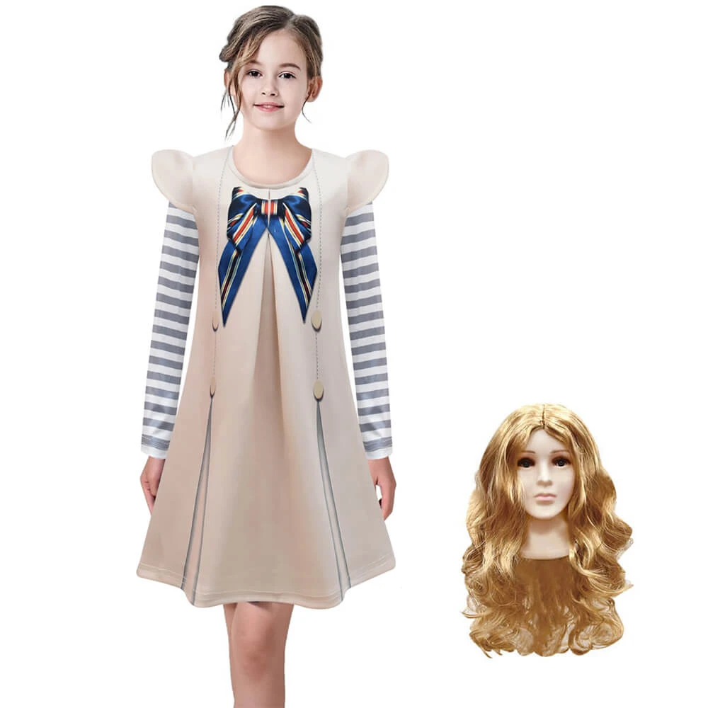 Girls AI Doll Costume Long Sleeve Shirt And Dress 2pcs Suit Halloween Outfit Wig For Cosplay 2 Girls AI Doll Costume Long Sleeve Shirt And Dress 2pcs Suit Halloween Outfit Wig For Cosplay - Image 2