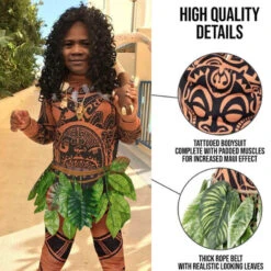Maui Costume Boys/Man Halloween Cosplay Tattoo Shirt And Pants With Leaves Skirt -Children Toys Sale Maui Tattoo cosplay Costume1