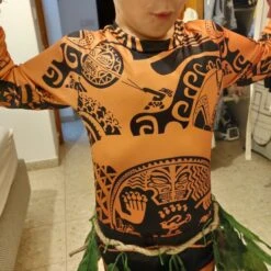 Maui Costume Boys/Man Halloween Cosplay Tattoo Shirt And Pants With Leaves Skirt -Children Toys Sale Maui Tattoo cosplay Costume 6