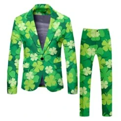 Mens Leprechaun Costume Saint Patricks Day Outift Tops And Pants 2pcs Suit For Carnival
