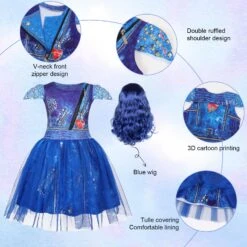 Girls Evie Costume Princess Birthday Party Tulle Dress Cosplay Fancy Outfit 18 Girls Evie Costume Princess Birthday Party Tulle Dress Cosplay Fancy Outfit -Children Toys Sale Navy a02819 65 04