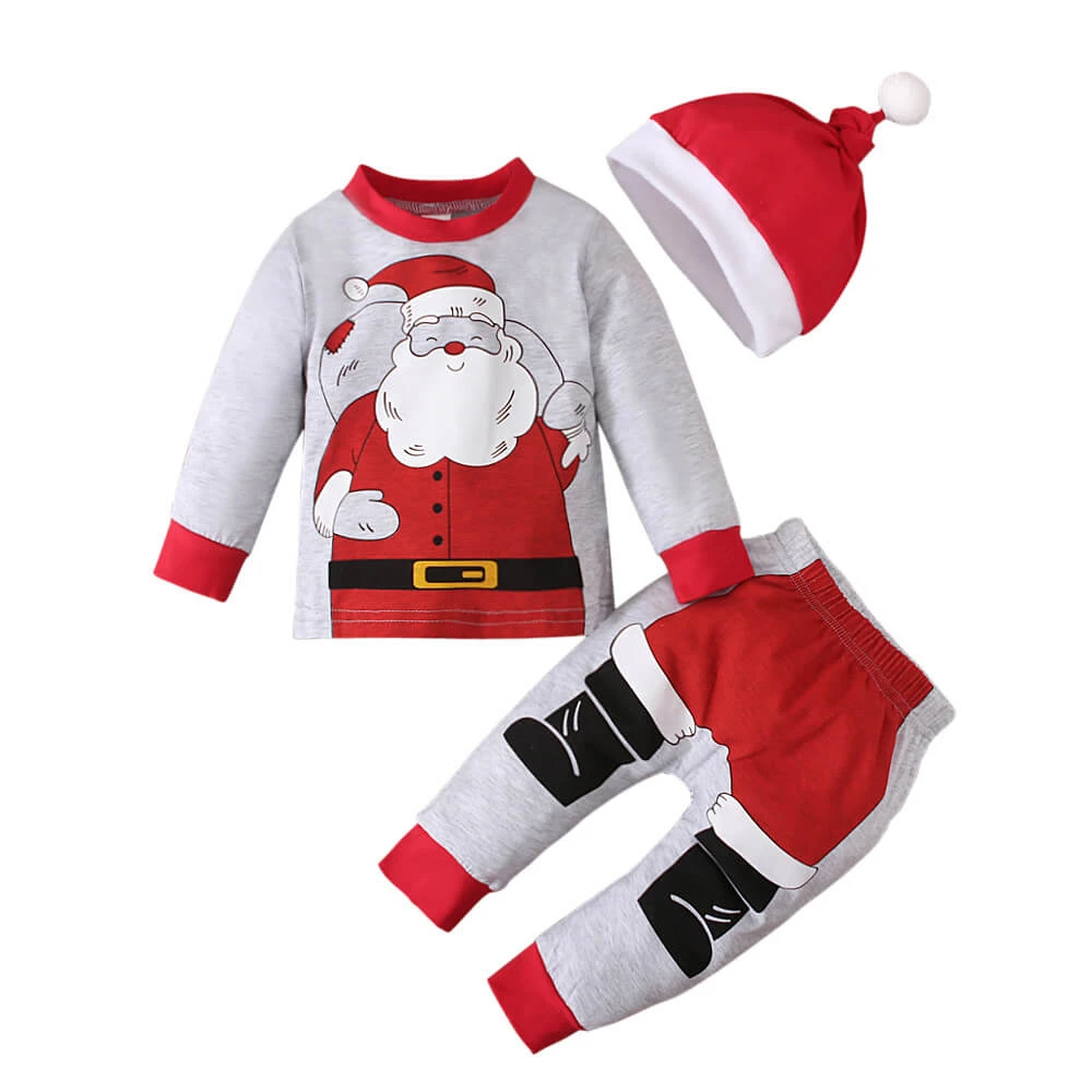 3pcs Toddler Christmas Costume Newborn Baby Santa Outfits Pullover Trousers Hat Full Set 4 3pcs Toddler Christmas Costume Newborn Baby Santa Outfits Pullover Trousers Hat Full Set - Image 4