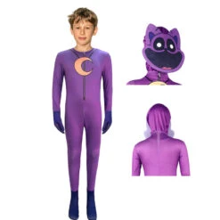 Kids Adults Purple Game Cosplay Jumpsuit With Iconic Helmet Suit