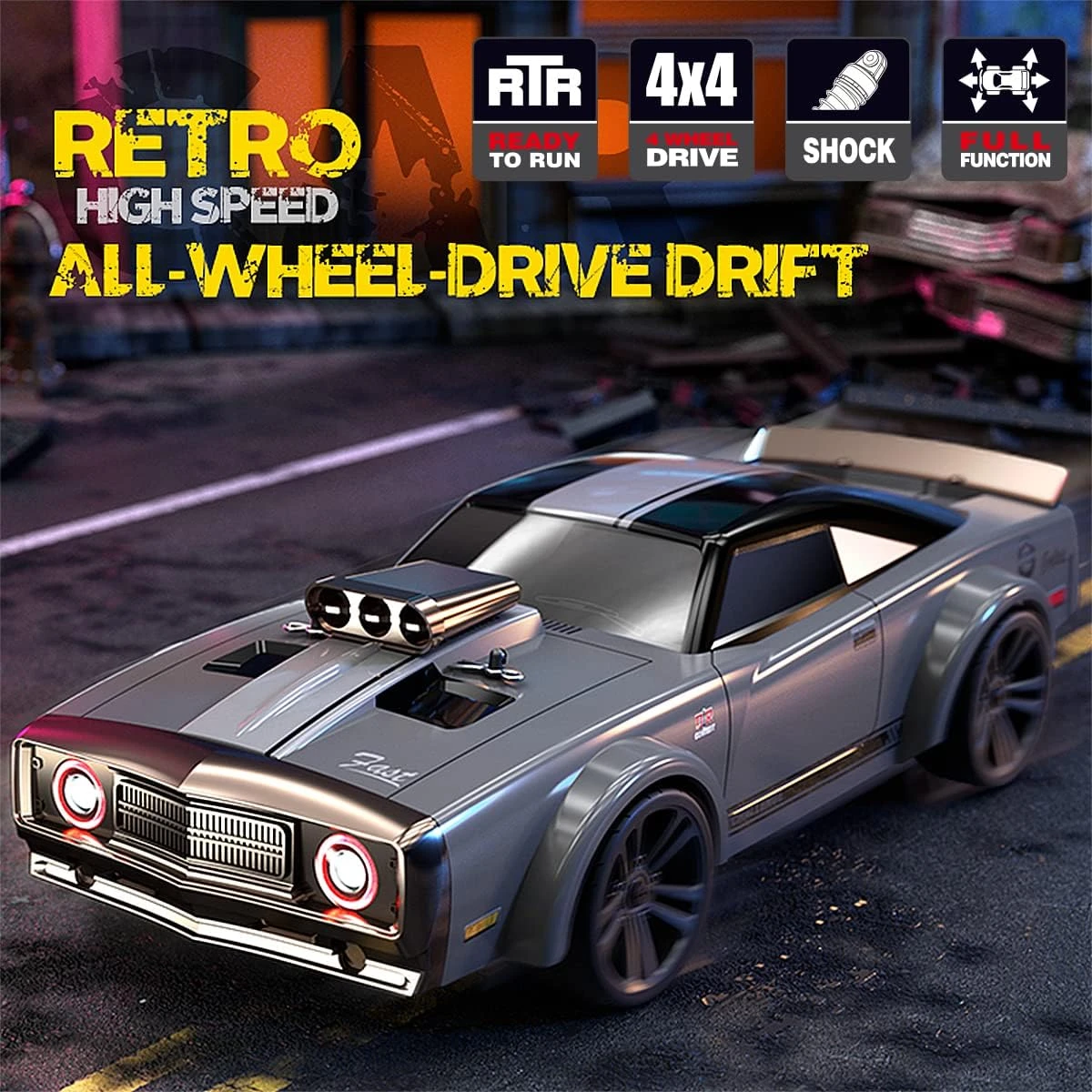 1/16 RC Drift Cars 35KM/H Fast RC Car 4WD Retro RC Racing Trucks Muscle Drag Car With Fantastic Headlights 4 1/16 RC Drift Cars 35KM/H Fast RC Car 4WD Retro RC Racing Trucks Muscle Drag Car With Fantastic Headlights - Image 4