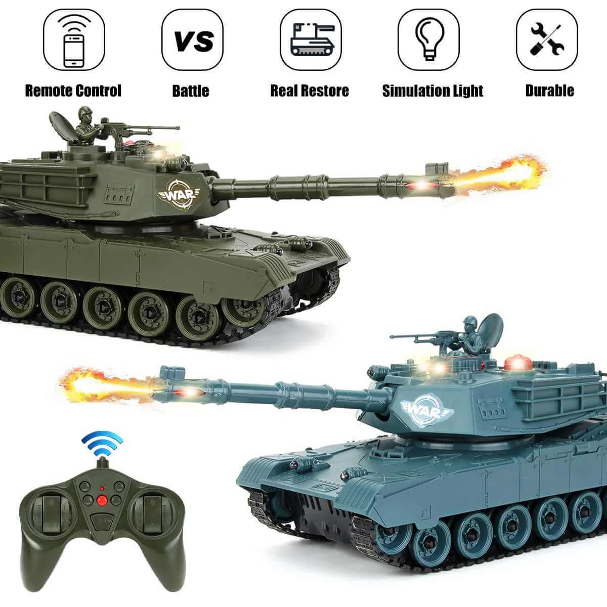 2.4G RC Tank Remote Control Battle Tank 350 Rotatable Turret Crawler Simulation Lighting Car Monster Toys For Children Kids Gift 3 2.4G RC Tank Remote Control Battle Tank 350 Rotatable Turret Crawler Simulation Lighting Car Monster Toys For Children Kids Gift - Image 3