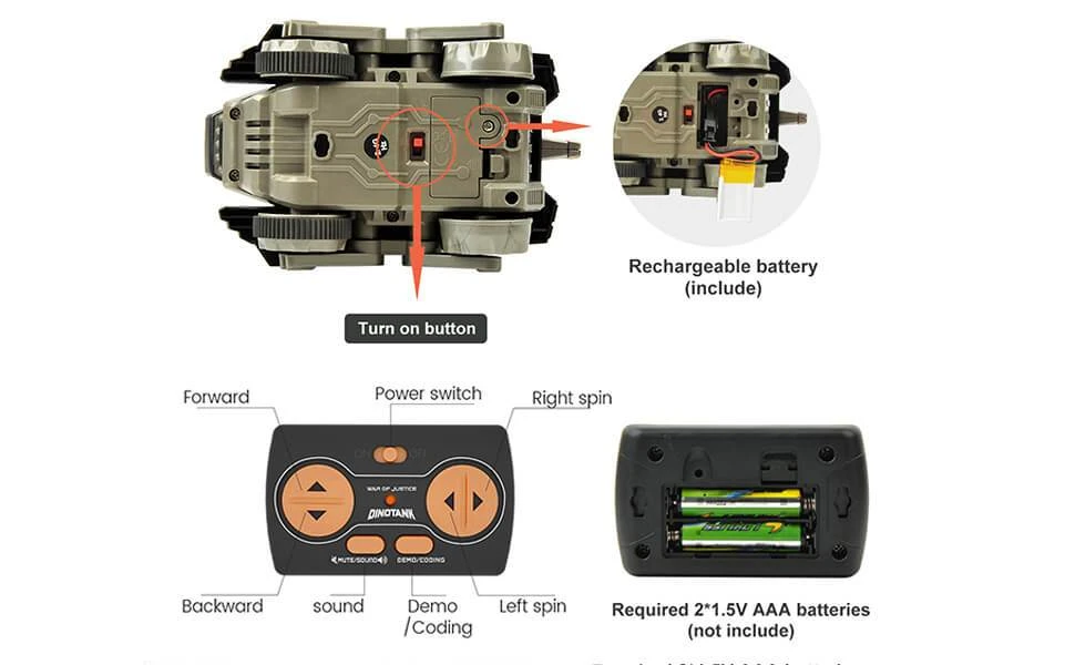2.4GHz Remote Control Dinosaur Car Monster Truck Cartoon Smart Stunt Tank With Realistic Tank And Dino Sounds 8 2.4GHz Remote Control Dinosaur Car Monster Truck Cartoon Smart Stunt Tank With Realistic Tank And Dino Sounds - Image 8