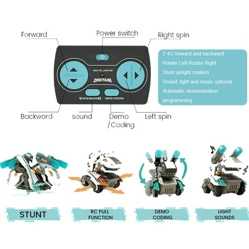 2.4GHz Remote Control Dinosaur Car Monster Truck Cartoon Smart Stunt Tank With Realistic Tank And Dino Sounds 7 2.4GHz Remote Control Dinosaur Car Monster Truck Cartoon Smart Stunt Tank With Realistic Tank And Dino Sounds - Image 7