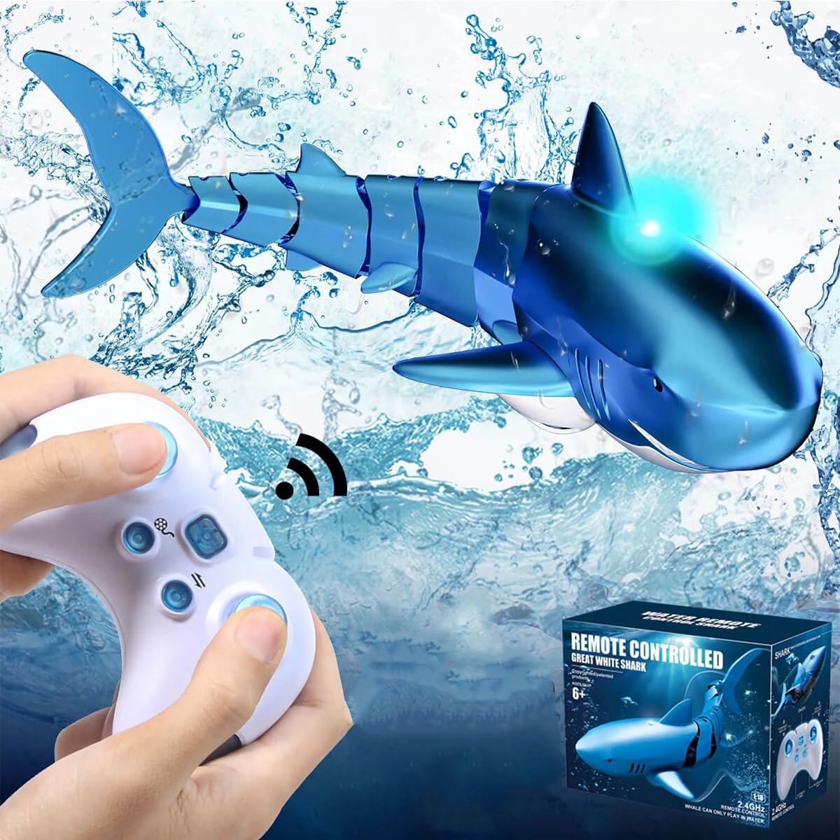 2.4Ghz Remote Control Shark 360° Rotation Electric RC Shark Toys With Light & Spray Water For Kids 1 2.4Ghz Remote Control Shark 360° Rotation Electric RC Shark Toys With Light & Spray Water For Kids