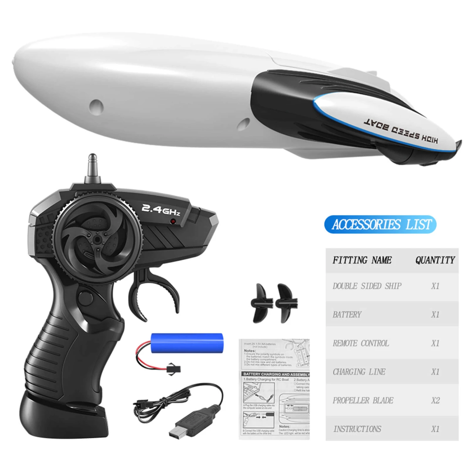 2.4G RC Boat High-speed Double-sided Remote Control Boat Children's Toys For Pools And Lakes 10 2.4G RC Boat High-speed Double-sided Remote Control Boat Children's Toys For Pools And Lakes - Image 10