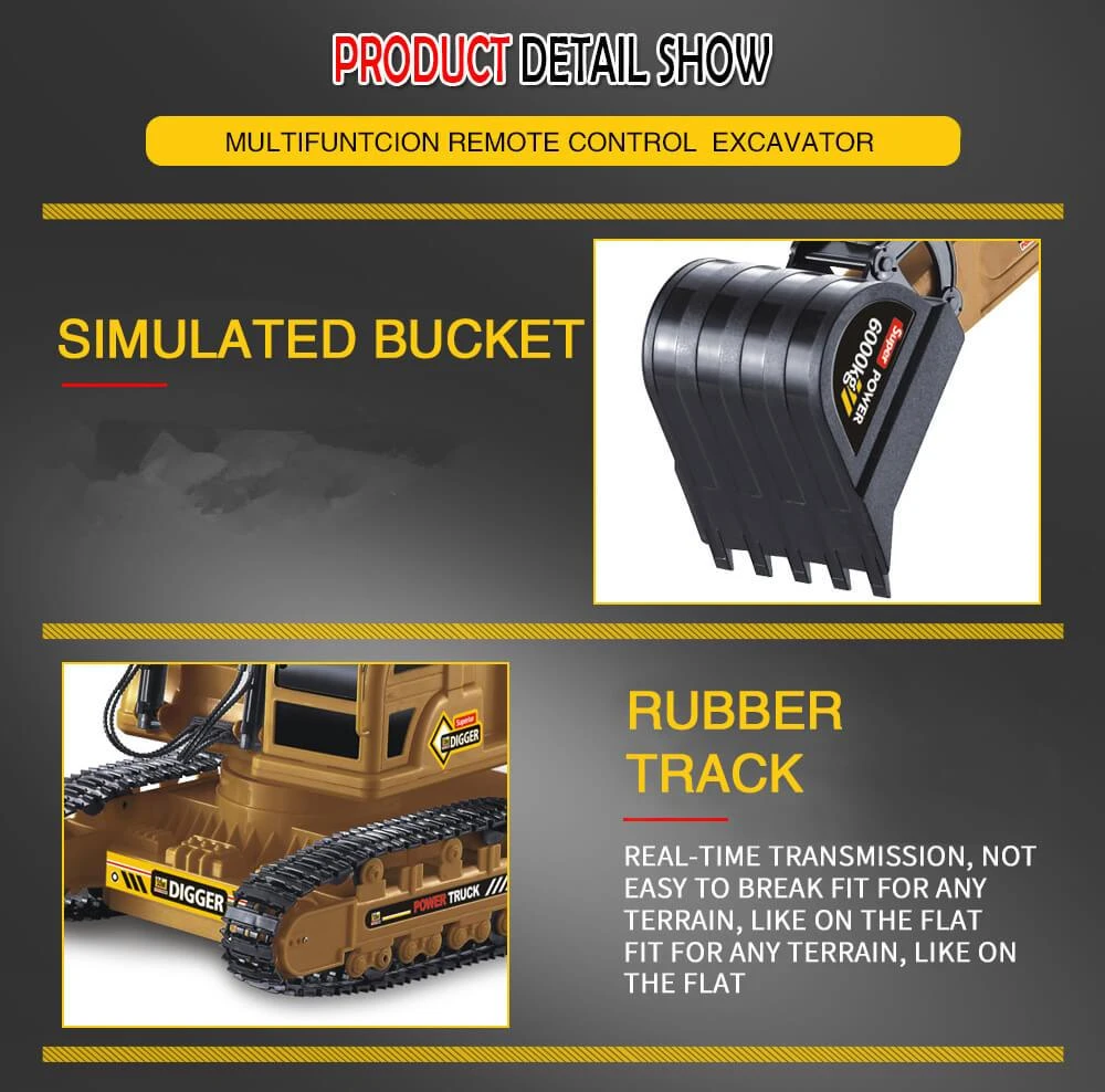 Remote Control Heavy Duty Excavator Construction Toy Engineering Car Caterpillar Tractor 3 Remote Control Heavy Duty Excavator Construction Toy Engineering Car Caterpillar Tractor - Image 3