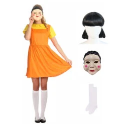 Young-hee The Doll Costume Red Light Green Light Robot Cosplay Dress And Mask 13 Young-hee The Doll Costume Red Light Green Light Robot Cosplay Dress And Mask -Children Toys Sale Squid Game Doll Costume Set