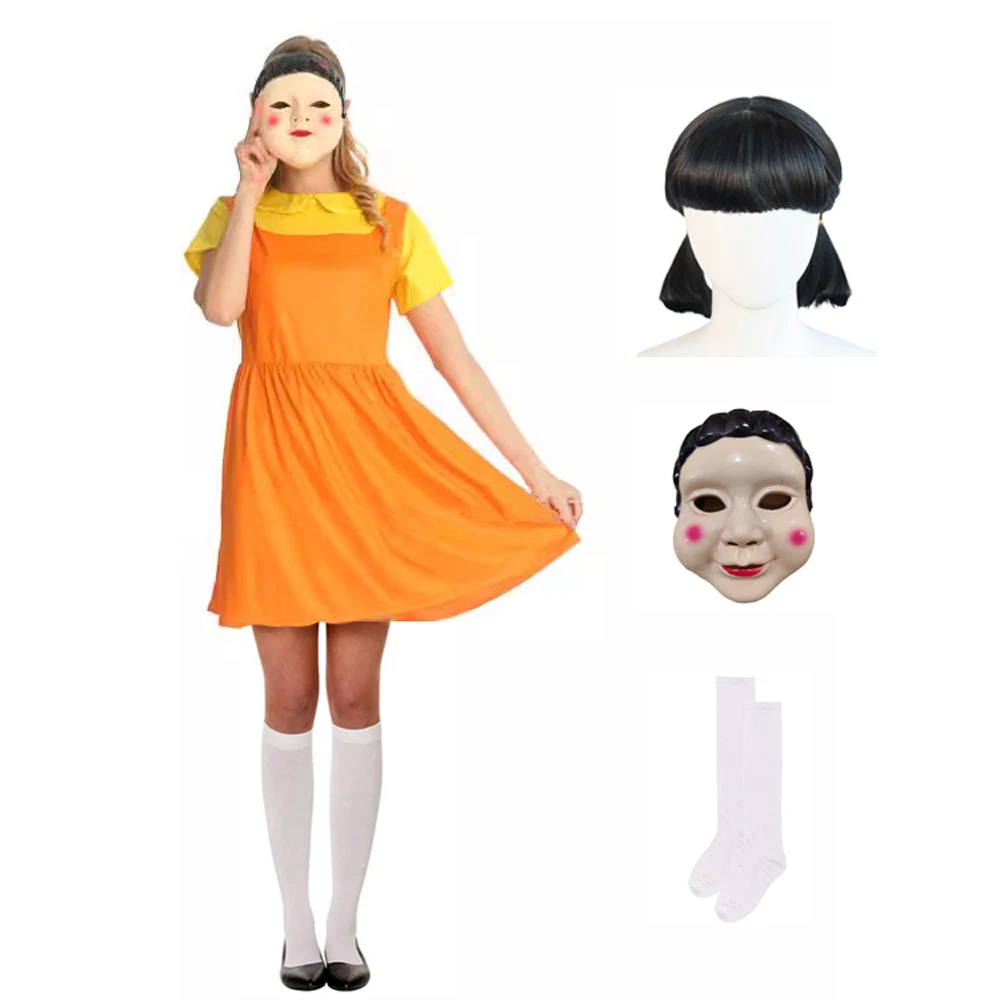 Young-hee The Doll Costume Red Light Green Light Robot Cosplay Dress And Mask 3 Young-hee The Doll Costume Red Light Green Light Robot Cosplay Dress And Mask - Image 3