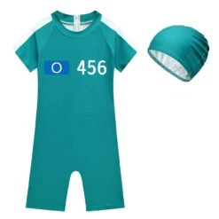 Kids Game Player Swimsuit Green One-Piece Swimwear Jumpsuit With Swimming Cape 25 Kids Game Player Swimsuit Green One-Piece Swimwear Jumpsuit With Swimming Cape -Children Toys Sale Squid game swimsuit 3
