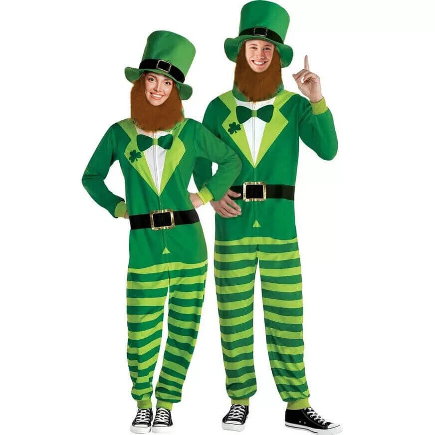 St Patricks Day Outfit Adult Leprechaun Costume Paddys Day Jumpsuit Hat Beard 3pcs Set 1 St Patricks Day Outfit Adult Leprechaun Costume Paddys Day Jumpsuit Hat Beard 3pcs Set
