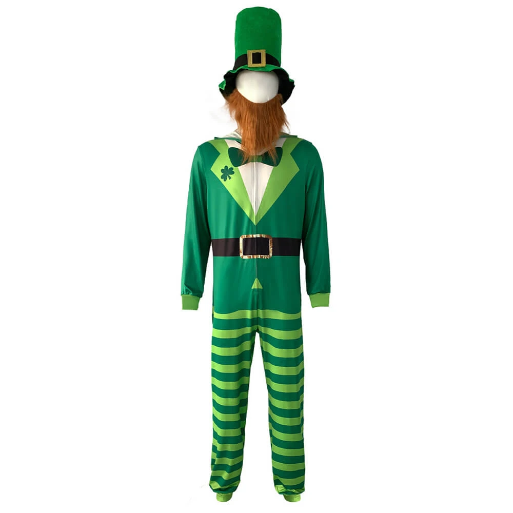 St Patricks Day Outfit Adult Leprechaun Costume Paddys Day Jumpsuit Hat Beard 3pcs Set 2 St Patricks Day Outfit Adult Leprechaun Costume Paddys Day Jumpsuit Hat Beard 3pcs Set - Image 2