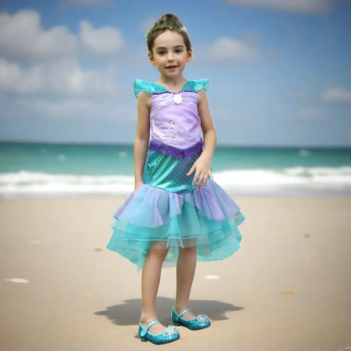 Girls Princess Mermaid Dress Halloween Carnival Party Ariel Dress 4-10Y 1 Girls Princess Mermaid Dress Halloween Carnival Party Ariel Dress 4-10Y