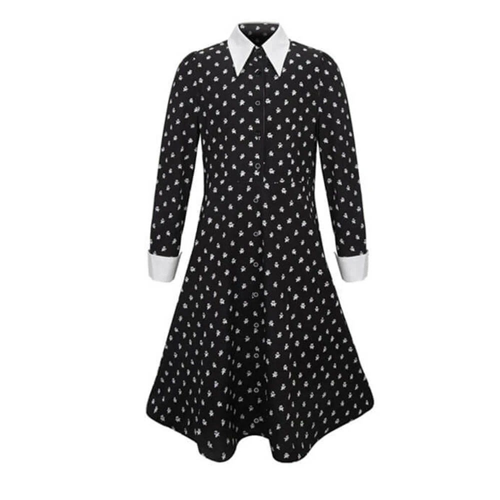 Girls Wednesday Addams Dress Wednesday Costume White Peter Pan Collar Wednesday Outfits And Wig 2 Girls Wednesday Addams Dress Wednesday Costume White Peter Pan Collar Wednesday Outfits And Wig - Image 2