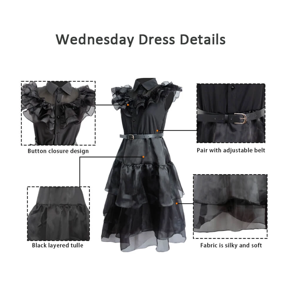 Wednesday Addams Dress Wednesday Costume Black Gothic Tulle Addams Cosplay Party Dress 8 Wednesday Addams Dress Wednesday Costume Black Gothic Tulle Addams Cosplay Party Dress - Image 8