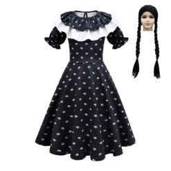Wednesday Addams Dress Girls Wednesday Costume With Wig Gloves Bag For Cosplay -Children Toys Sale Wednesday addams dress for cosplay