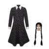 Girls Wednesday Addams Dress Wednesday Costume White Peter Pan Collar Wednesday Outfits And Wig