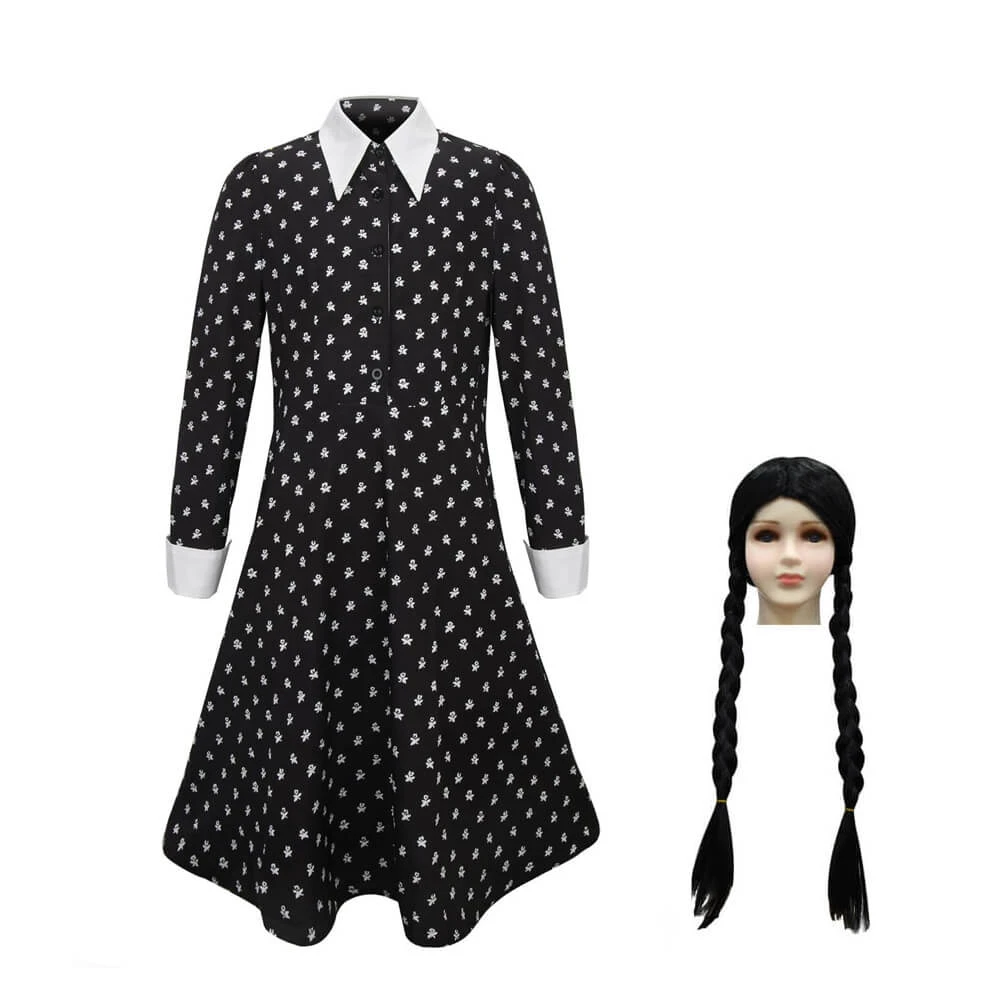 Girls Wednesday Addams Dress Wednesday Costume White Peter Pan Collar Wednesday Outfits And Wig 1 Girls Wednesday Addams Dress Wednesday Costume White Peter Pan Collar Wednesday Outfits And Wig