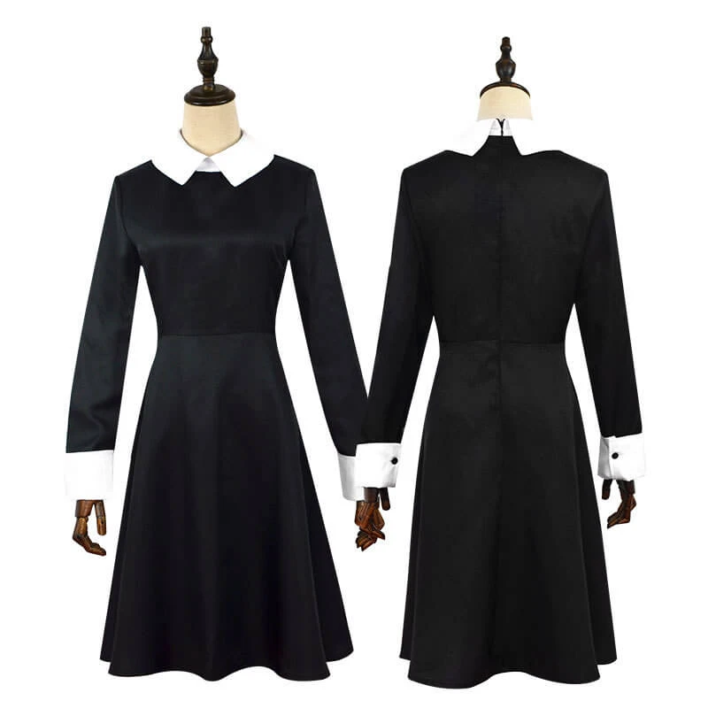 Kids Wednesday Addams Dress Black Wednesday Costume With Peter Pan Collar Girls Halloween Addams Outfits 2 Kids Wednesday Addams Dress Black Wednesday Costume With Peter Pan Collar Girls Halloween Addams Outfits - Image 2