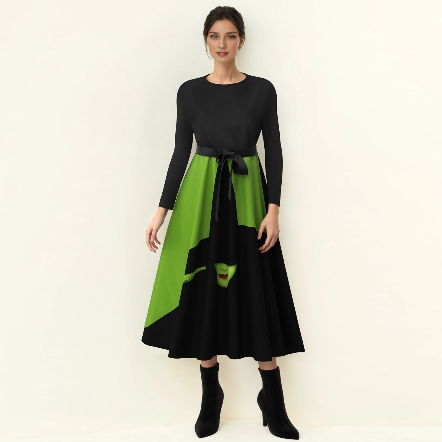 Female Elphaba Costume Green Casual Swing Maxi Dress With Belt For Daily Wear 7 Female Elphaba Costume Green Casual Swing Maxi Dress With Belt For Daily Wear - Image 7