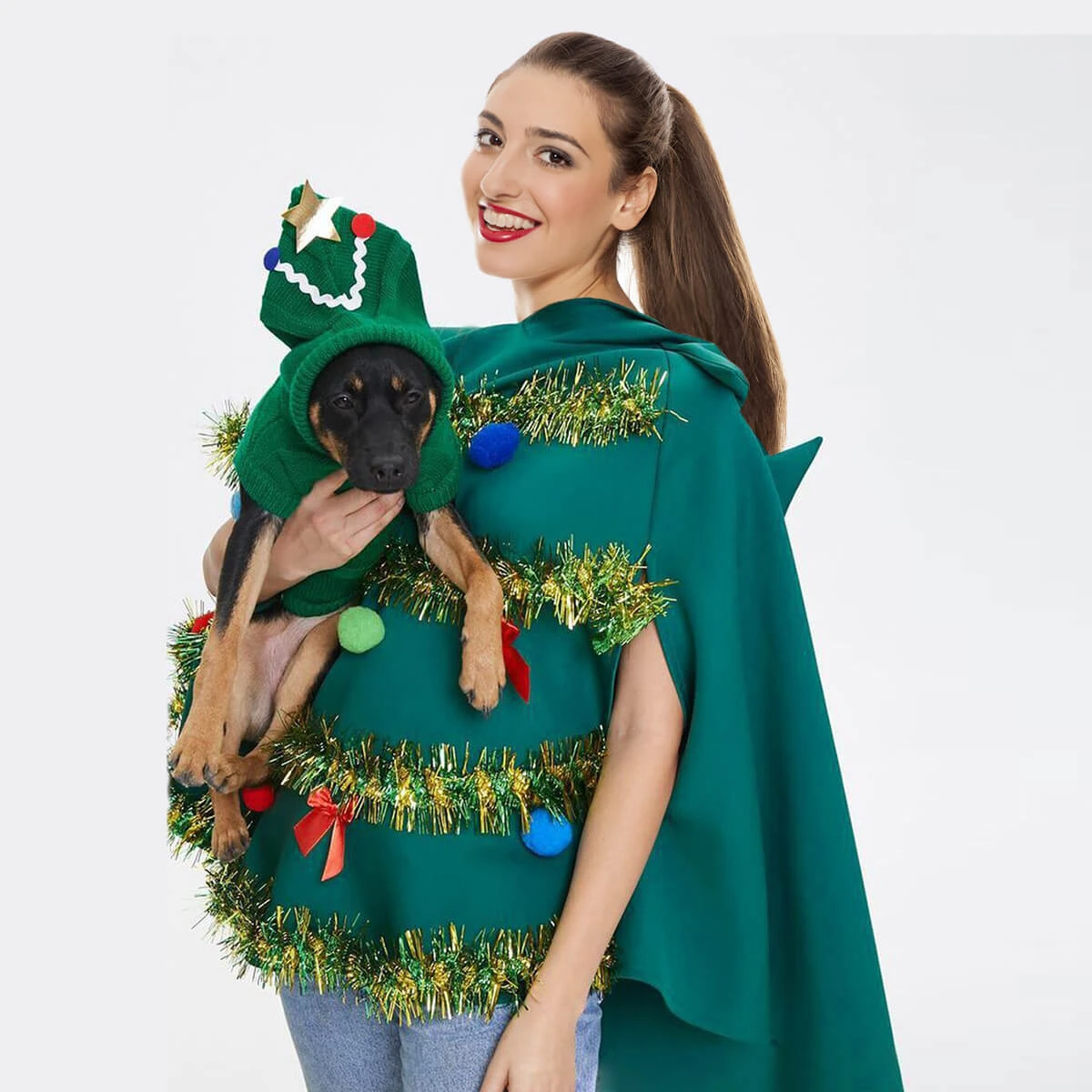 Women Christmas Tree Costume Shiny Sequin Hoodie Cape For 2023 Christmas Party 2 Women Christmas Tree Costume Shiny Sequin Hoodie Cape For 2023 Christmas Party - Image 2