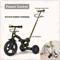 Stroller Bike 4 In 1 Tricycle With Detachable Push Bar Toddler Balance Bike Ride On Toys -Children Toys Sale actual color black 05