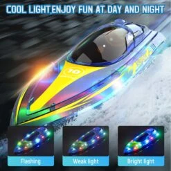 Remote Control Speedboat 15KM/H Waterproof Electric Colorful Boat Water Toy For Kids -Children Toys Sale actual color blue 03