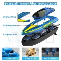 Remote Control Speedboat 15KM/H Waterproof Electric Colorful Boat Water Toy For Kids -Children Toys Sale actual color blue 06