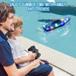 Remote Control Speedboat 15KM/H Waterproof Electric Colorful Boat Water Toy For Kids -Children Toys Sale actual color blue 08