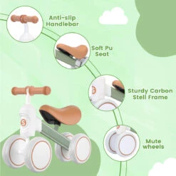 Balance Bike 4 Wheels Toddler Ride On Car Safe Kids Ride-on Toys For Boys And Girls -Children Toys Sale actual color green 06