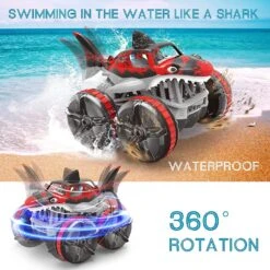 2.4G Amphibious RC Car Shark 360° Rotation Stunt Vehicle Waterproof RC Off-road Car -Children Toys Sale actual color red 06