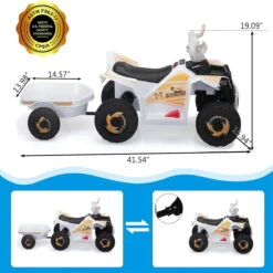 Kids Ride On ATV 6V 4 Wheeler Electric Quad Car Ride On Toys With Trailer 15 Kids Ride On ATV 6V 4 Wheeler Electric Quad Car Ride On Toys With Trailer -Children Toys Sale actual color white 06