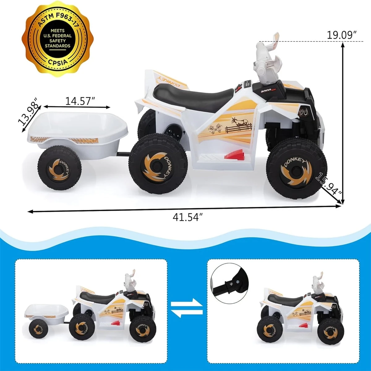 Kids Ride On ATV 6V 4 Wheeler Electric Quad Car Ride On Toys With Trailer 6 Kids Ride On ATV 6V 4 Wheeler Electric Quad Car Ride On Toys With Trailer - Image 6