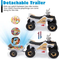 Kids Ride On ATV 6V 4 Wheeler Electric Quad Car Ride On Toys With Trailer 12 Kids Ride On ATV 6V 4 Wheeler Electric Quad Car Ride On Toys With Trailer -Children Toys Sale actual color white 07