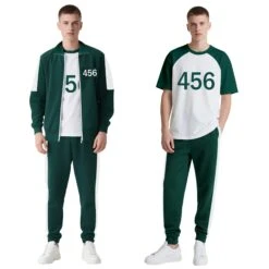 Adult Green Tracksuit With T-shirt Game 2 Players 3PCS Costume With Velcro Number Patches