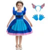 Kids Experiment 626 Costume Girls Cute Blue Alien Dog Cosplay Dress