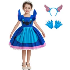 Kids Experiment 626 Costume Girls Cute Blue Alien Dog Cosplay Dress