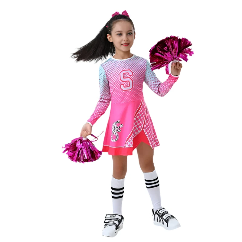 Girls Zombie Cheerleader Costume Addison Pink Dress With Pom Poms Halloween Fancy Outfit 3 Girls Zombie Cheerleader Costume Addison Pink Dress With Pom Poms Halloween Fancy Outfit - Image 3