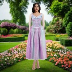 Adult Glinda Dress The Good Witch High Waist Long Mesh Sleeve Maxi Dress For Party