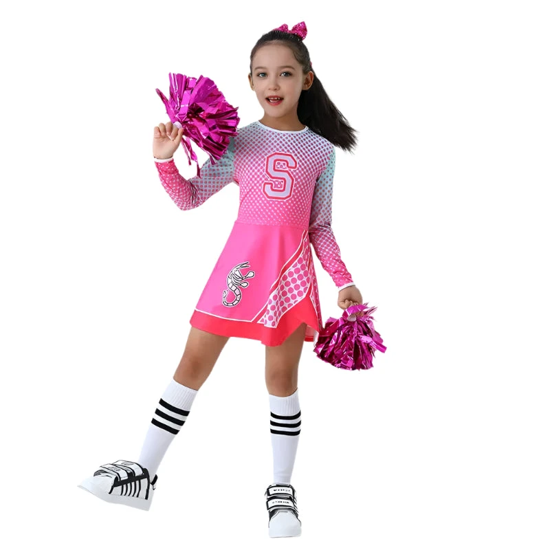Girls Zombie Cheerleader Costume Addison Pink Dress With Pom Poms Halloween Fancy Outfit 1 Girls Zombie Cheerleader Costume Addison Pink Dress With Pom Poms Halloween Fancy Outfit