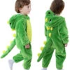 Toddler Infant Dinosaur Costume Flannel Hooded Onesie Soft Animal Romper Outfits Fancy Jumpsuit