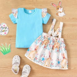 Baby Girl Easter Costume T-Shirt Tops And Easter Rabbit Floral Bow Suspender Skirts Suit For Easter Day 9 Baby Girl Easter Costume T-Shirt Tops And Easter Rabbit Floral Bow Suspender Skirts Suit For Easter Day -Children Toys Sale baby girl Easter costume 5